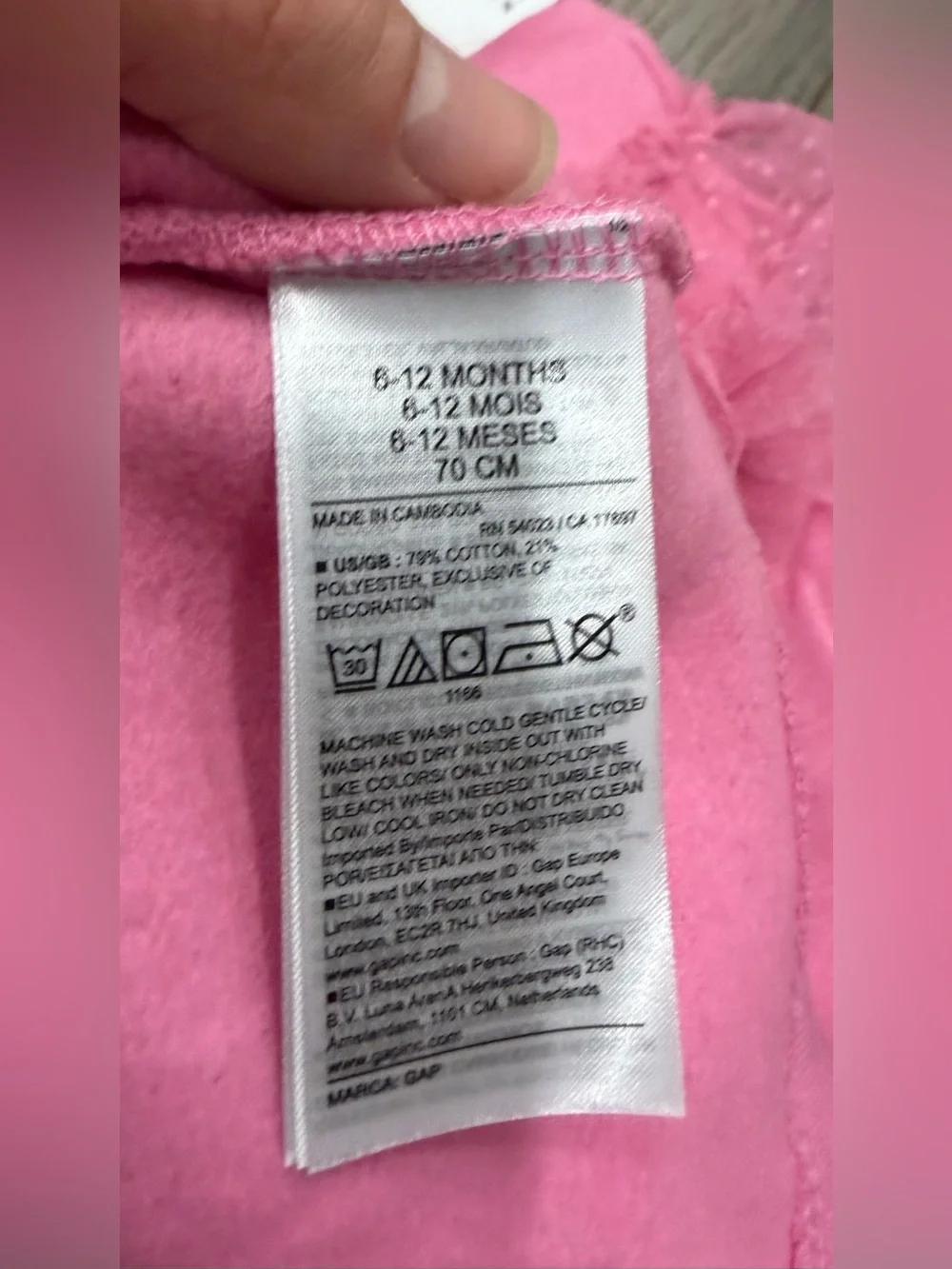 Baby Gap Girls Pink Tulle Trim Sweatshirt Dress Size 6-12 Months, NEW